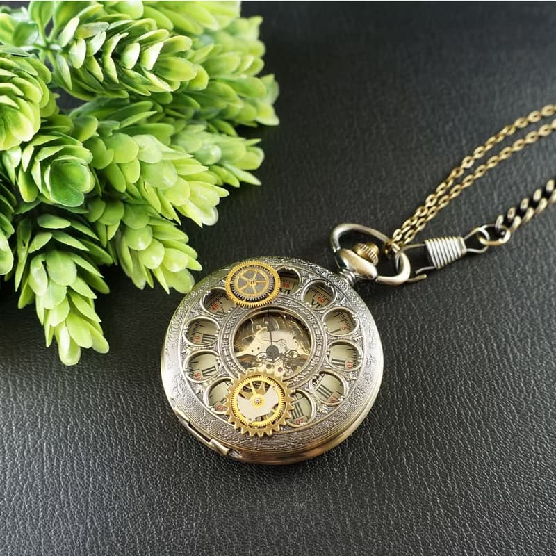 Mechanical Pocket Watch Pendant Steampunk Necklace Watch Gears Jewelry Accessory