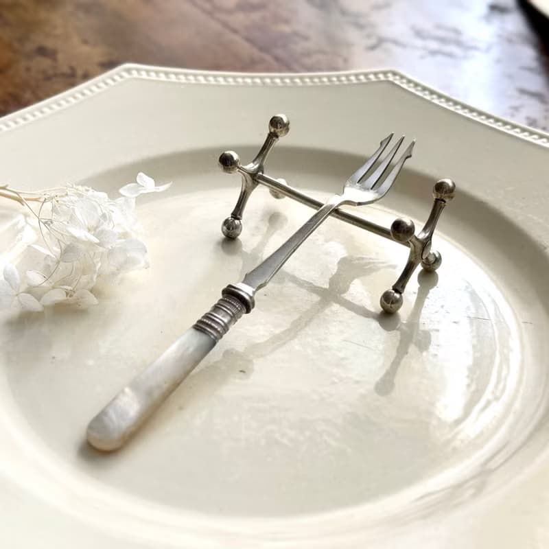 50458-珍稀古董珍珠母貝叉17.5cm