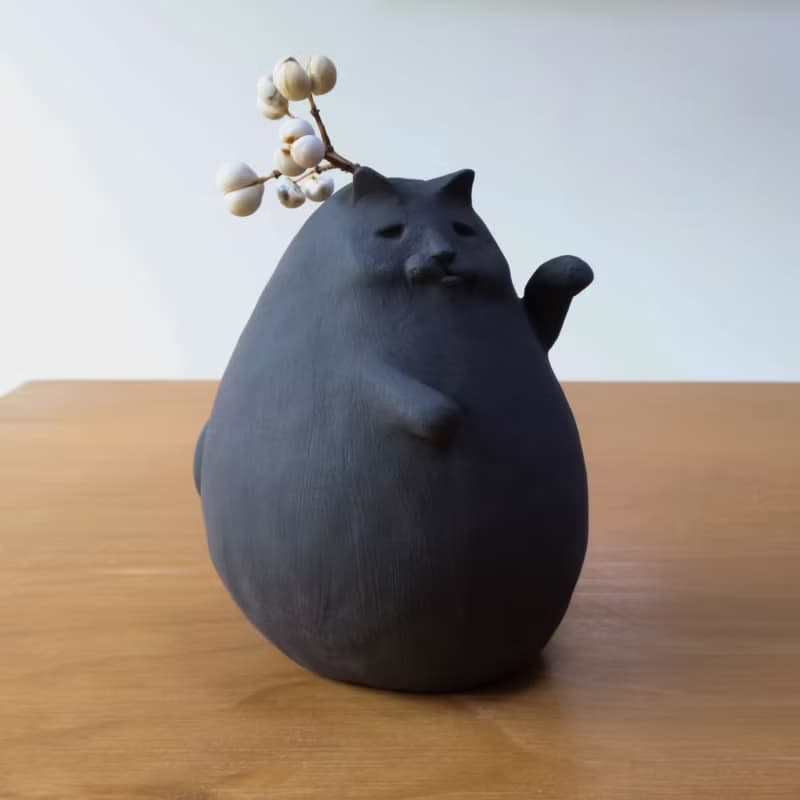 黑貓招財貓花器 擺飾