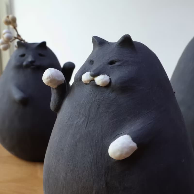 黑貓招財貓花器 擺飾