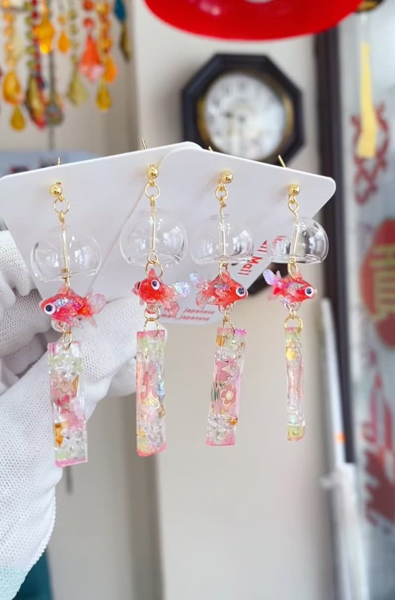 立體小金魚風鈴、耳環、耳夾
