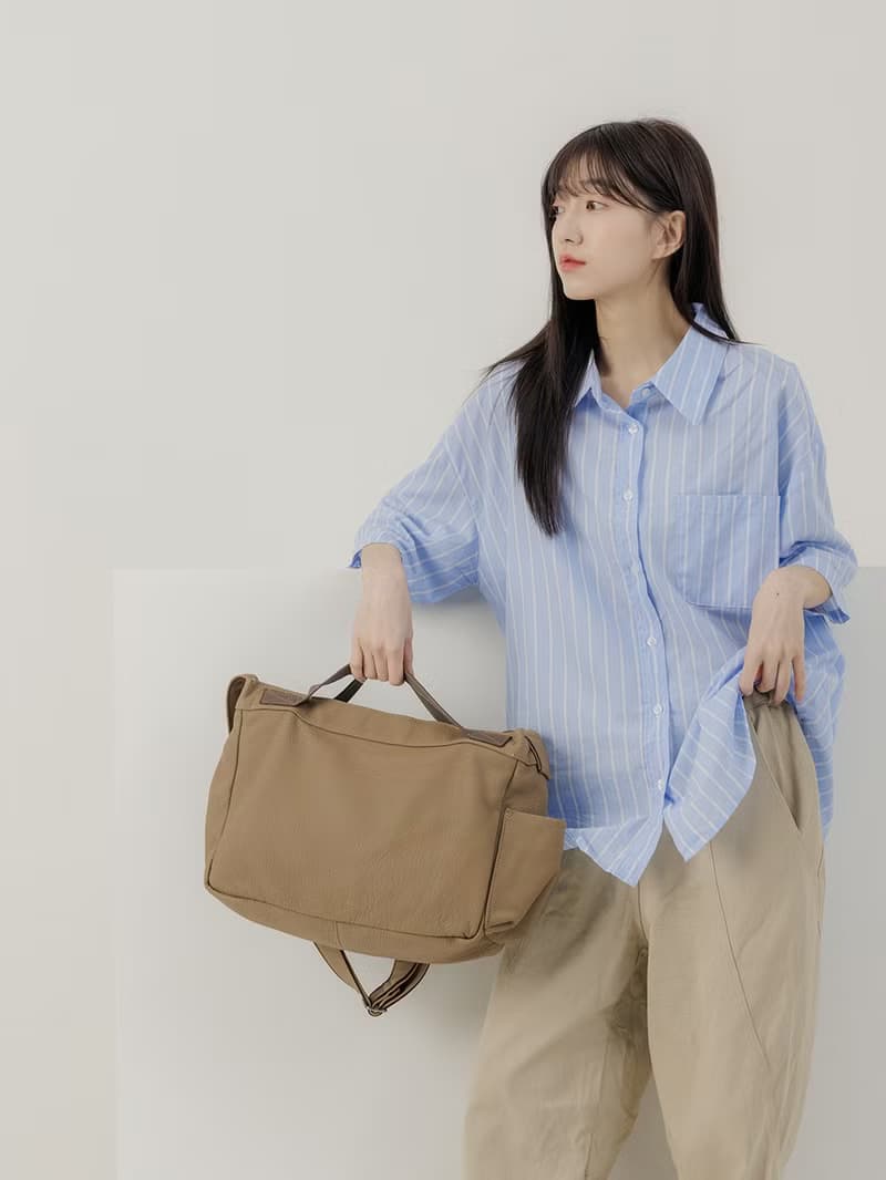 supportingrole 真皮簡約實用都會肩側背包  淺棕色