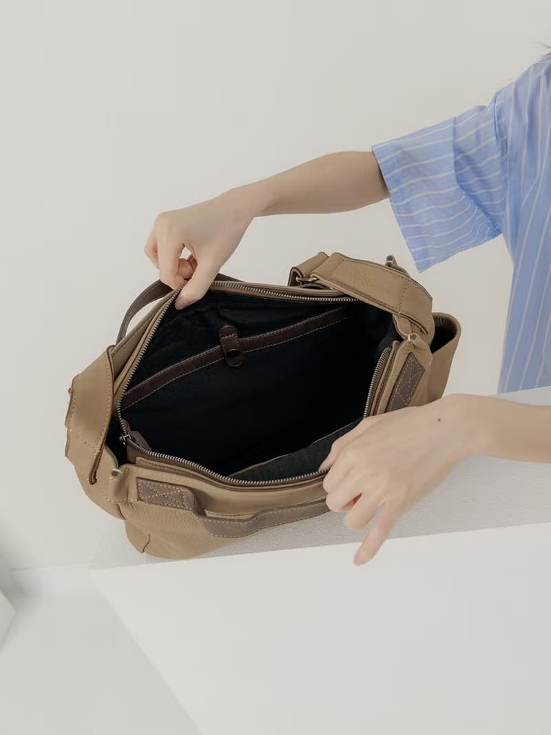 supportingrole 真皮簡約實用都會肩側背包  淺棕色