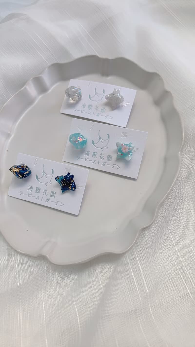 【小耳釘系列】深海礦石 不對稱耳環 耳針/耳夾