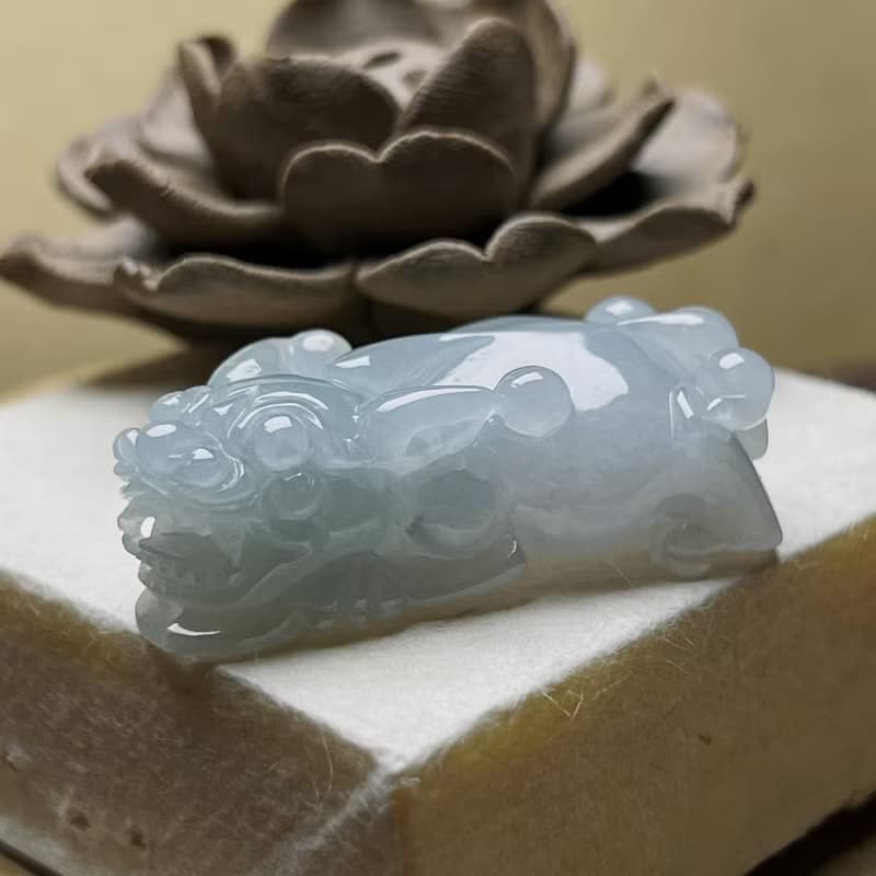 【招財神獸】冰種翡翠精雕三毛貔貅 | 天然緬甸玉翡翠A貨 | 送禮