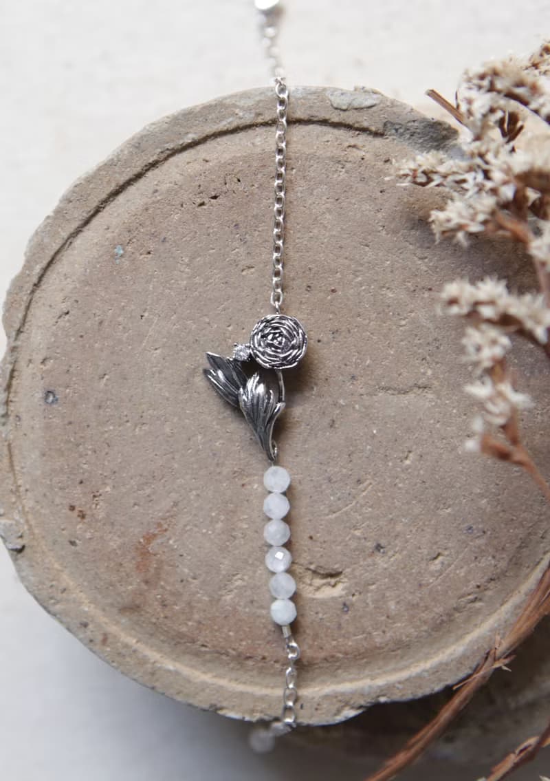 純銀陸蓮白月光石 鋯石 手鍊