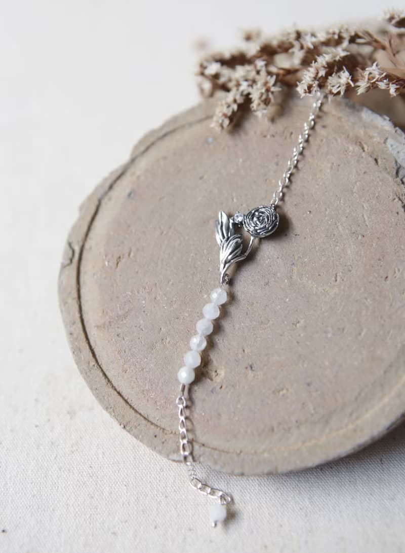 純銀陸蓮白月光石 鋯石 手鍊