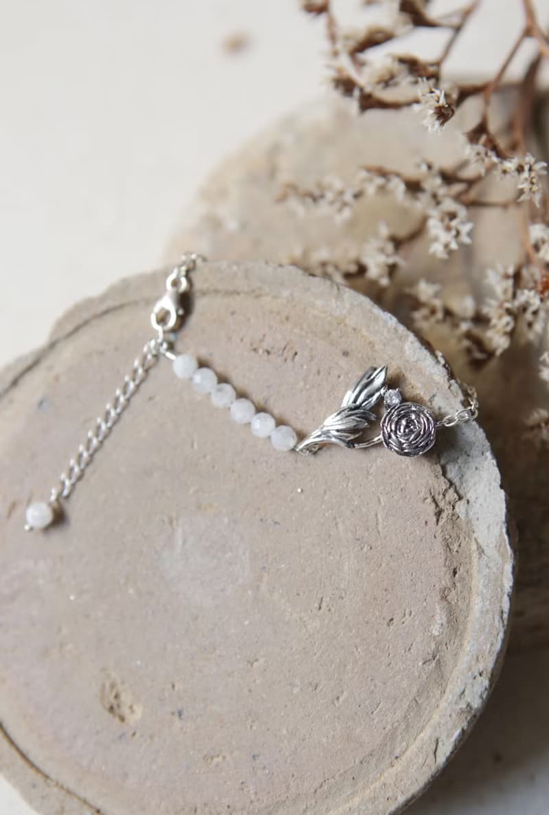 純銀陸蓮白月光石 鋯石 手鍊
