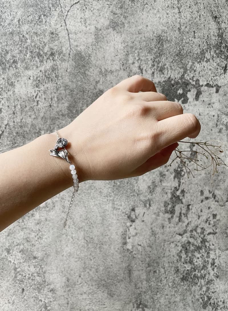 純銀陸蓮白月光石 鋯石 手鍊