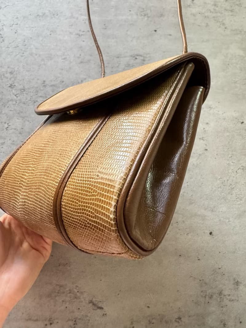 中古正品 YSL 聖蘿蘭 蜥蜴皮 斜背包 手袋 手提袋