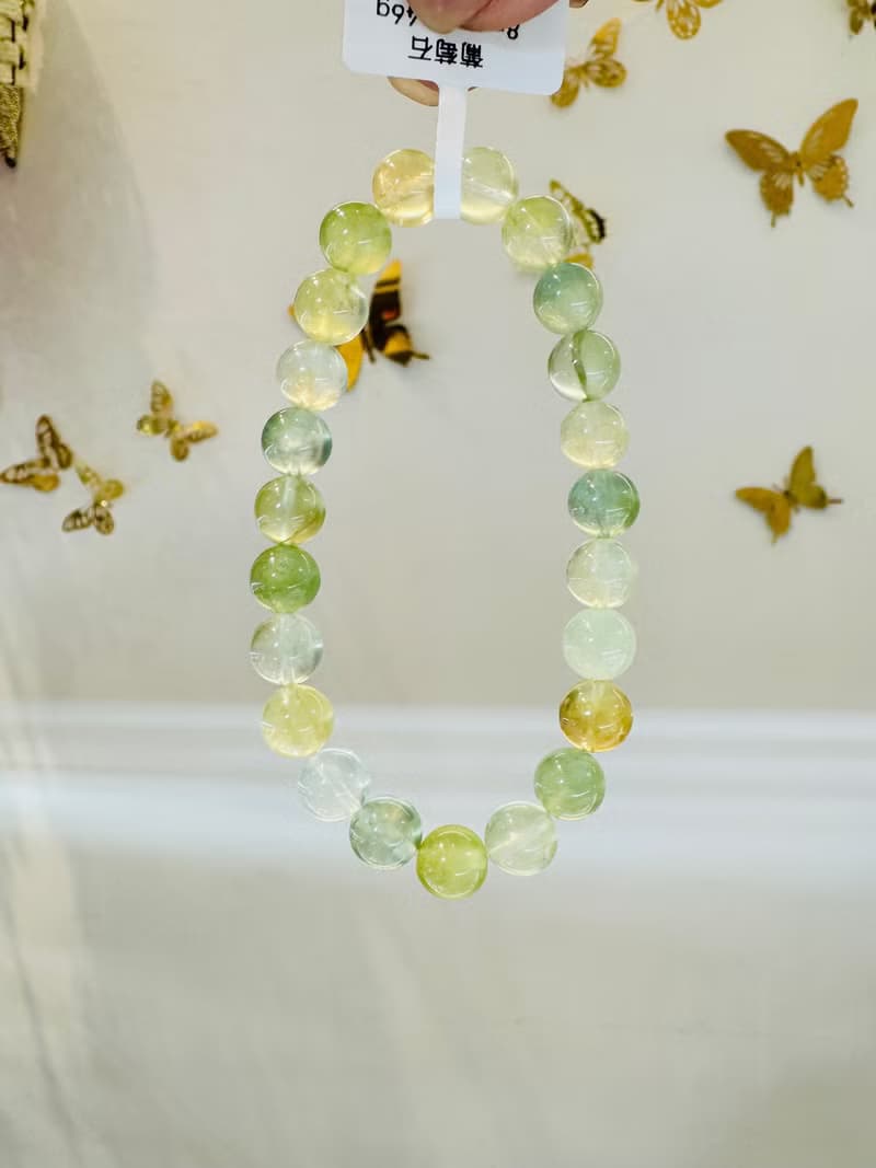 天然螢光透亮三彩濃色葡萄石8mm19.46g希望之石事業正財緩和急