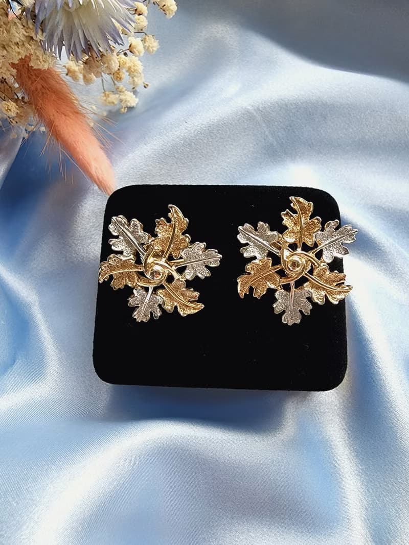 美國西洋古董飾品 / SARAH COV金銀楓葉螺旋夾式耳環/復古首飾
