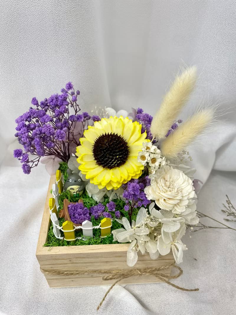 可擴香造景盆花 生日禮物 閨蜜禮物 向日葵 乾燥花 紫色花園