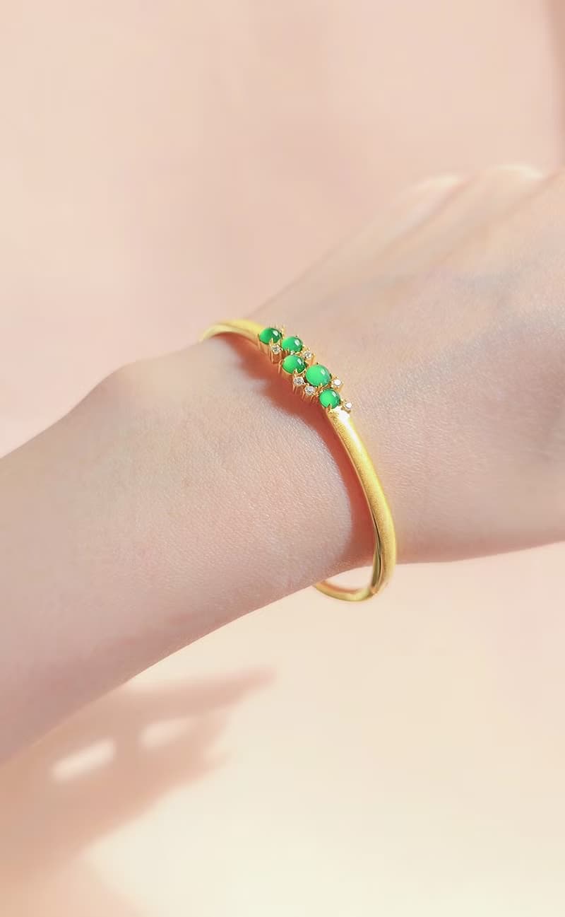 招財•健康•活力•高貴|放光冰玻陽綠|A貨翡翠純銀多顆手鐲鏈