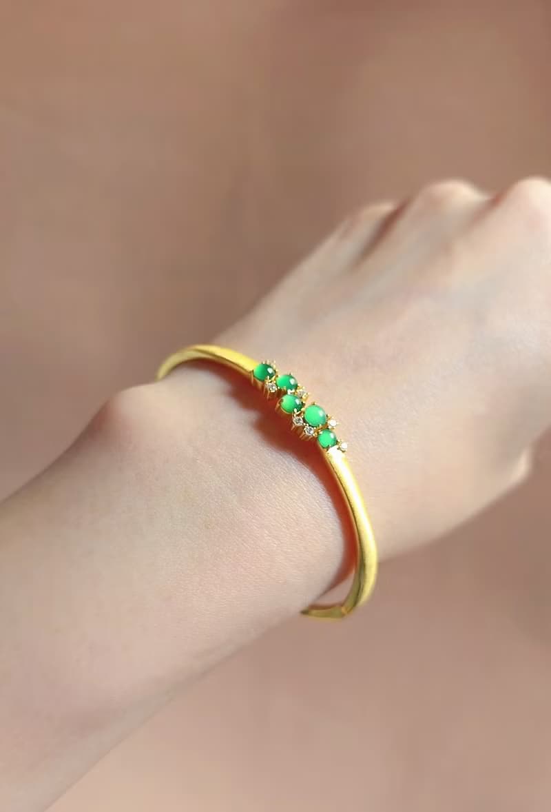 招財•健康•活力•高貴|放光冰玻陽綠|A貨翡翠純銀多顆手鐲鏈