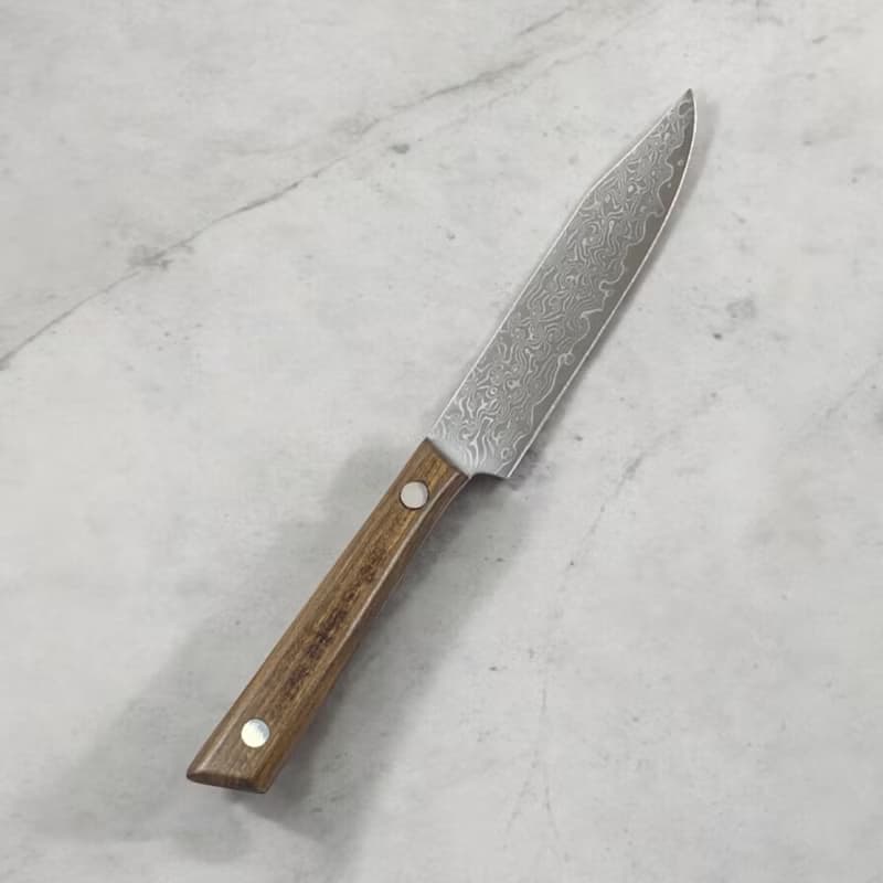 VIKING 維京海盜款檀木柄鍛打大馬士革鋼切肉刀水果刀戶外野營刀