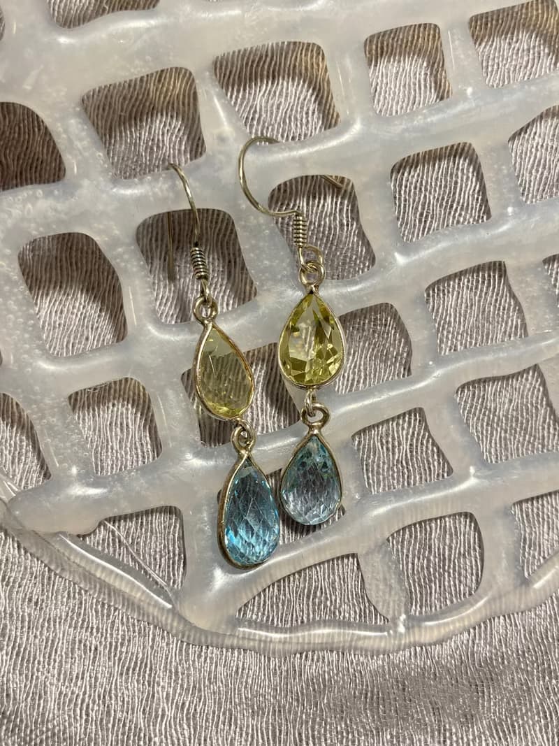 天然 檸檬 天空藍 托帕石 耳墜 耳飾 印度製 915純銀