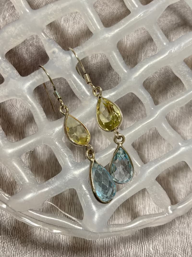 天然 檸檬 天空藍 托帕石 耳墜 耳飾 印度製 915純銀