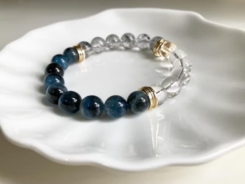 10mm魔鬼海藍寶 白水晶 黑髮晶手鍊 增強口才自信專注力及領導力