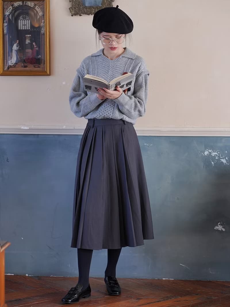 灰色/棕色格紋 胡桃夾子 法式復古格紋百褶裙 秋冬顯瘦百搭半身裙