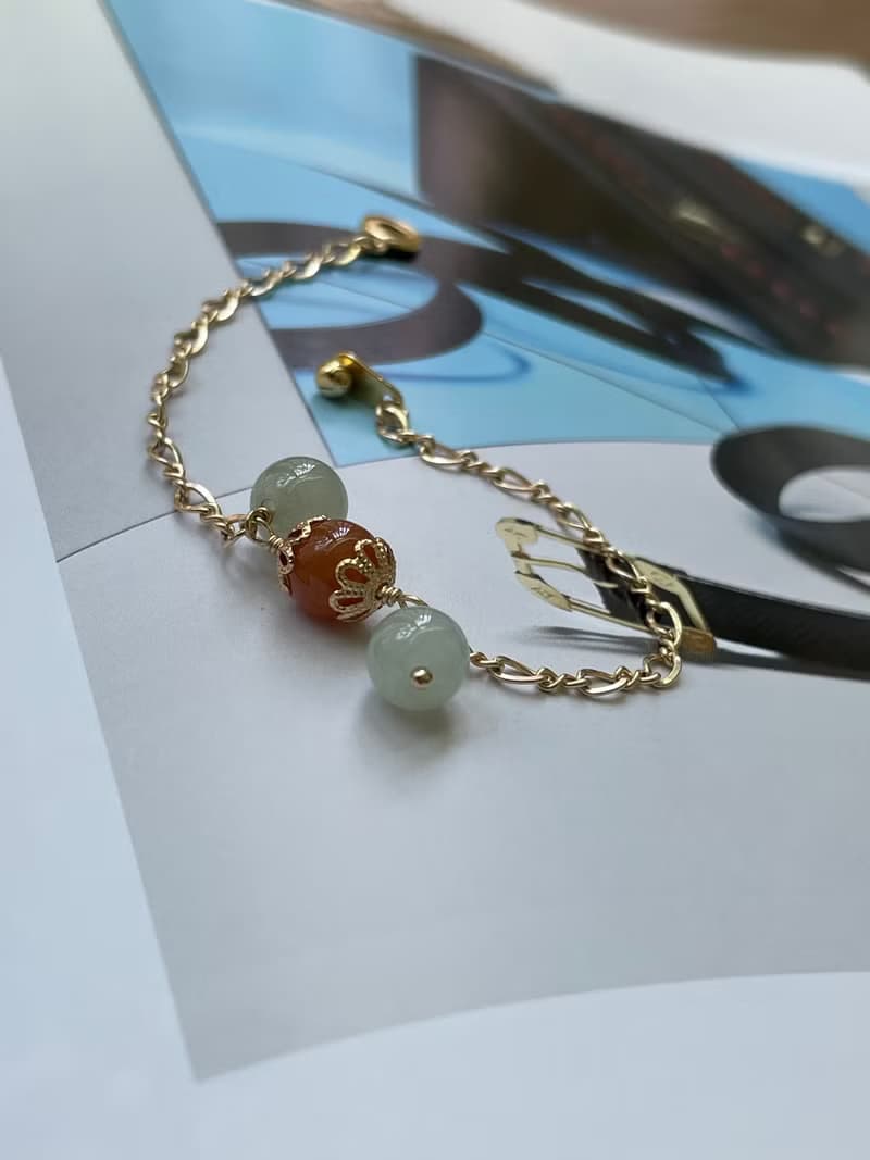 琪花//天然翡翠A貨 白翡 紅翡 美國14KGF配飾 手鍊