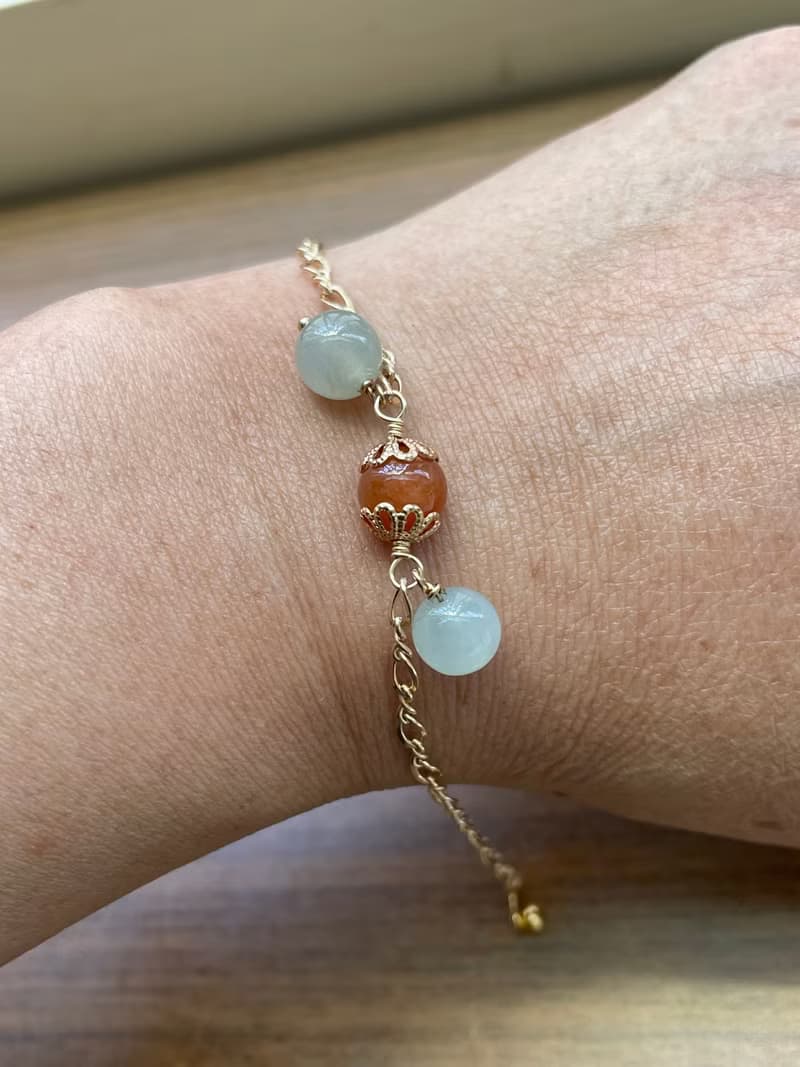 琪花//天然翡翠A貨 白翡 紅翡 美國14KGF配飾 手鍊