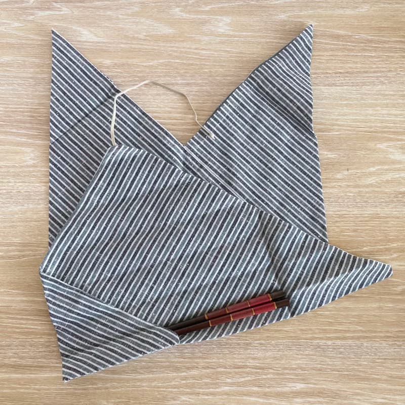 【オンライン限定】三河木綿のお弁当袋セット あずま袋と箸袋 水色系の縞 ネップ地