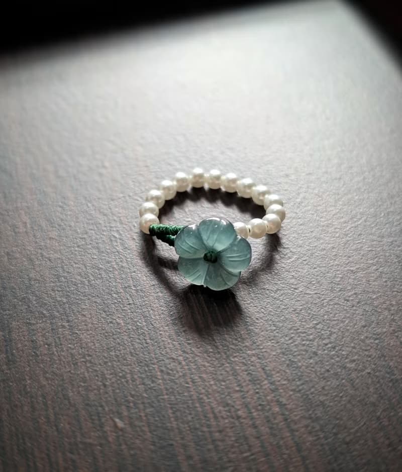 翡翠小花珍珠編織戒指│平衡身心│提升正能量│吸引貴人