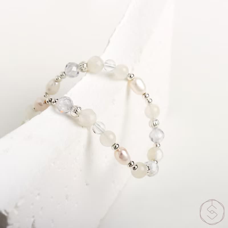 曙光 | 月光石 淡水珍珠 白水晶 S925純銀 | 天然水晶手鍊