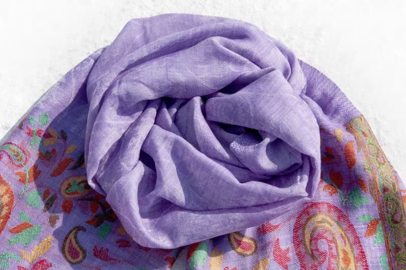 喀什米爾Cashmere 編織羊絨圍巾 純羊毛圍巾披巾 戒指絨披肩-花朵