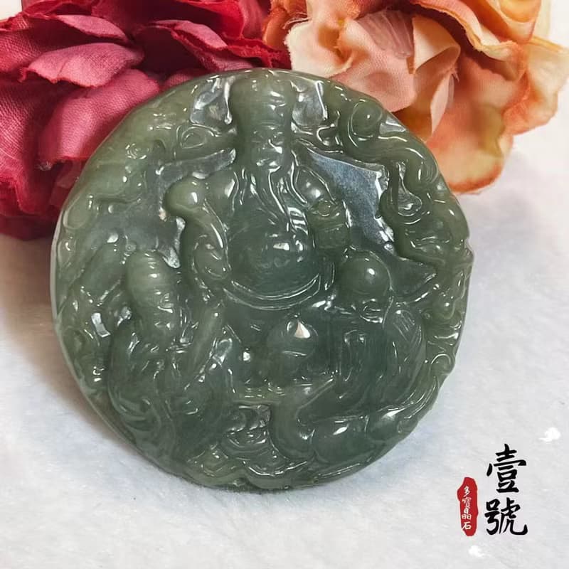 多寶晶石/天然翡翠A貨三仙牌/油青/福祿壽/祝壽禮/財子壽/財神爺