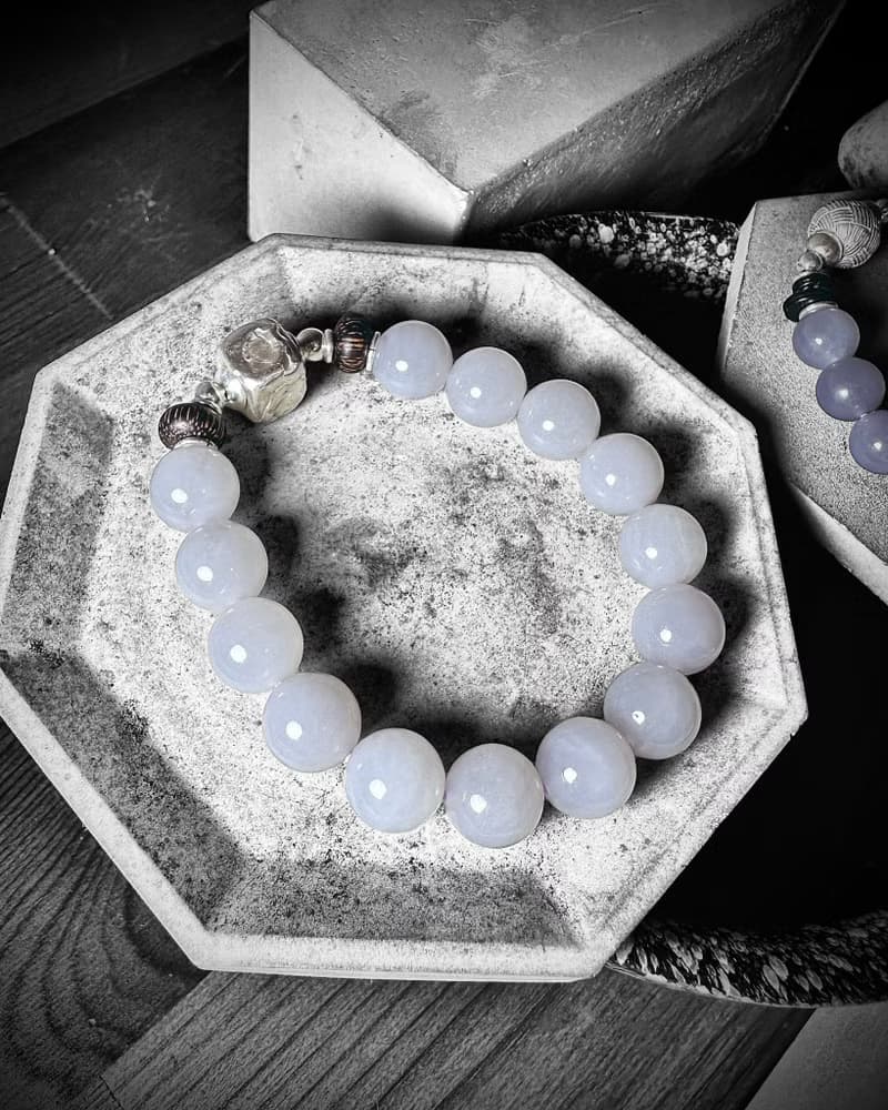 和田煙青玉 銀製手串