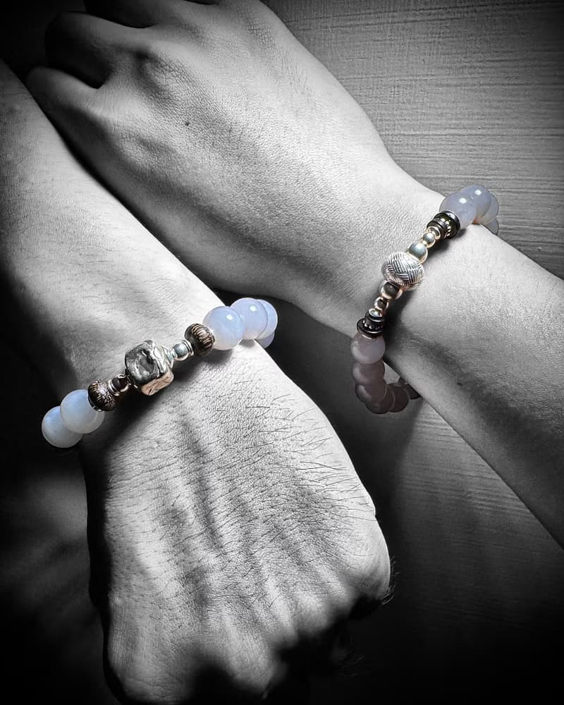 和田煙青玉 銀製手串