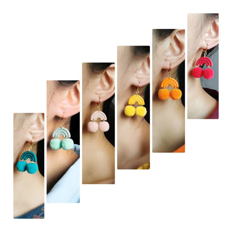 bi playful//彩虹小毛球手工軟陶耳環