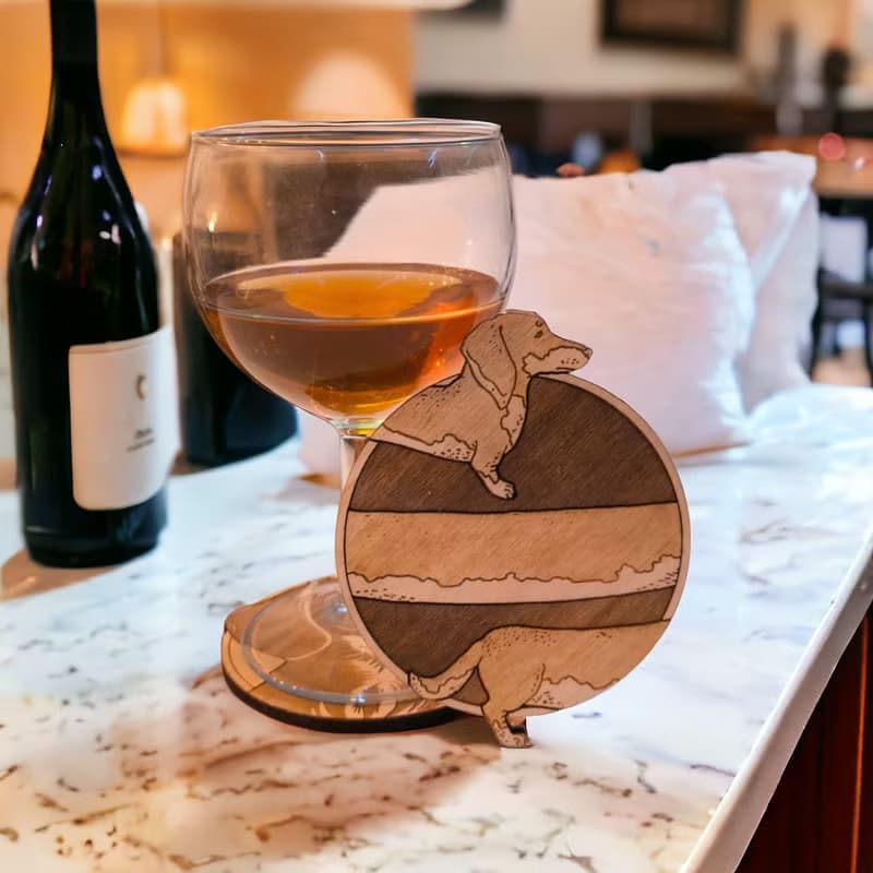 Dachshund Wooden Coaster Set – Perfect Collectible Barware for Pet Lovers