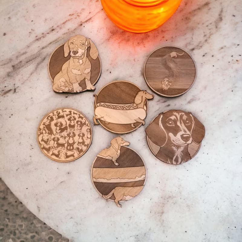 Dachshund Wooden Coaster Set – Perfect Collectible Barware for Pet Lovers