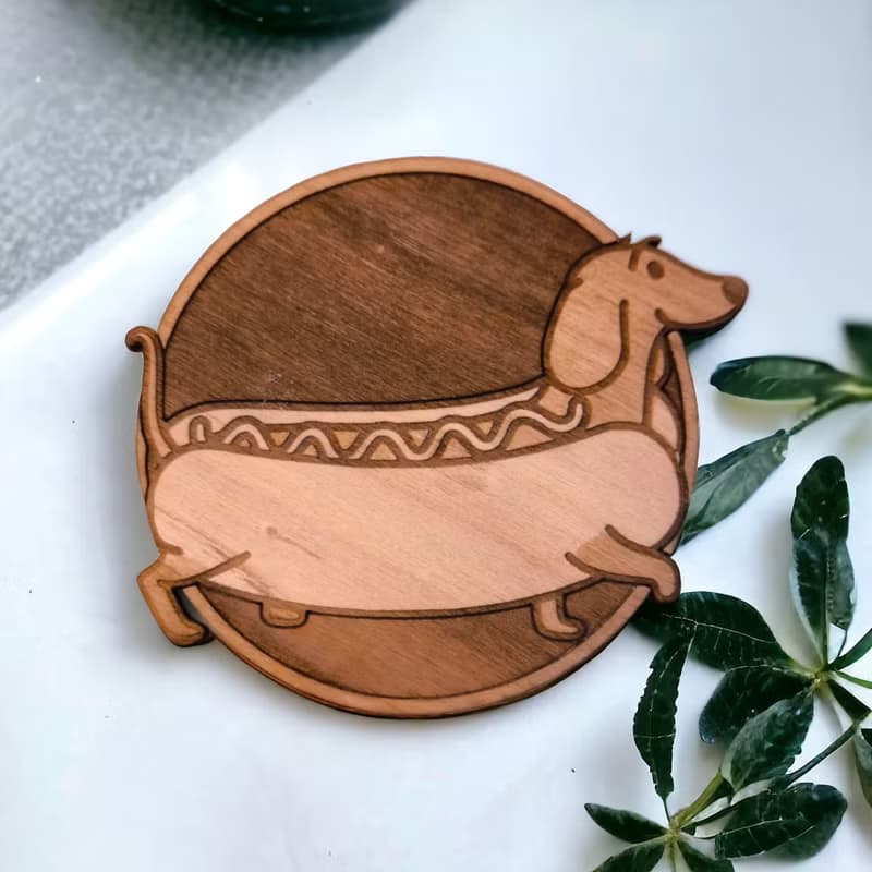 Dachshund Wooden Coaster Set – Perfect Collectible Barware for Pet Lovers