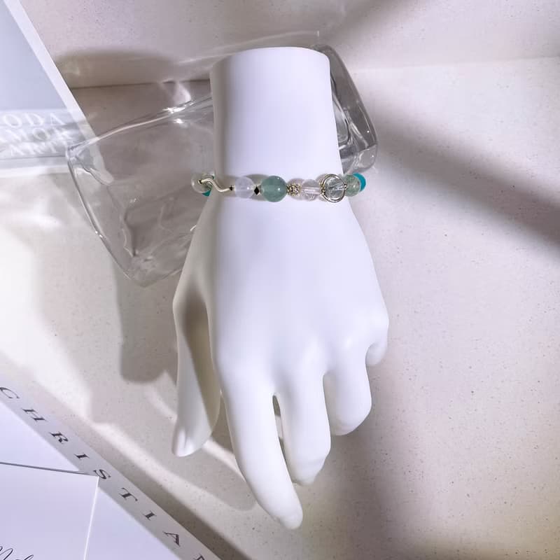 挪威森林—湖泊 托帕石|天河石|葡萄石|綠草莓晶|水晶手鍊A24-4