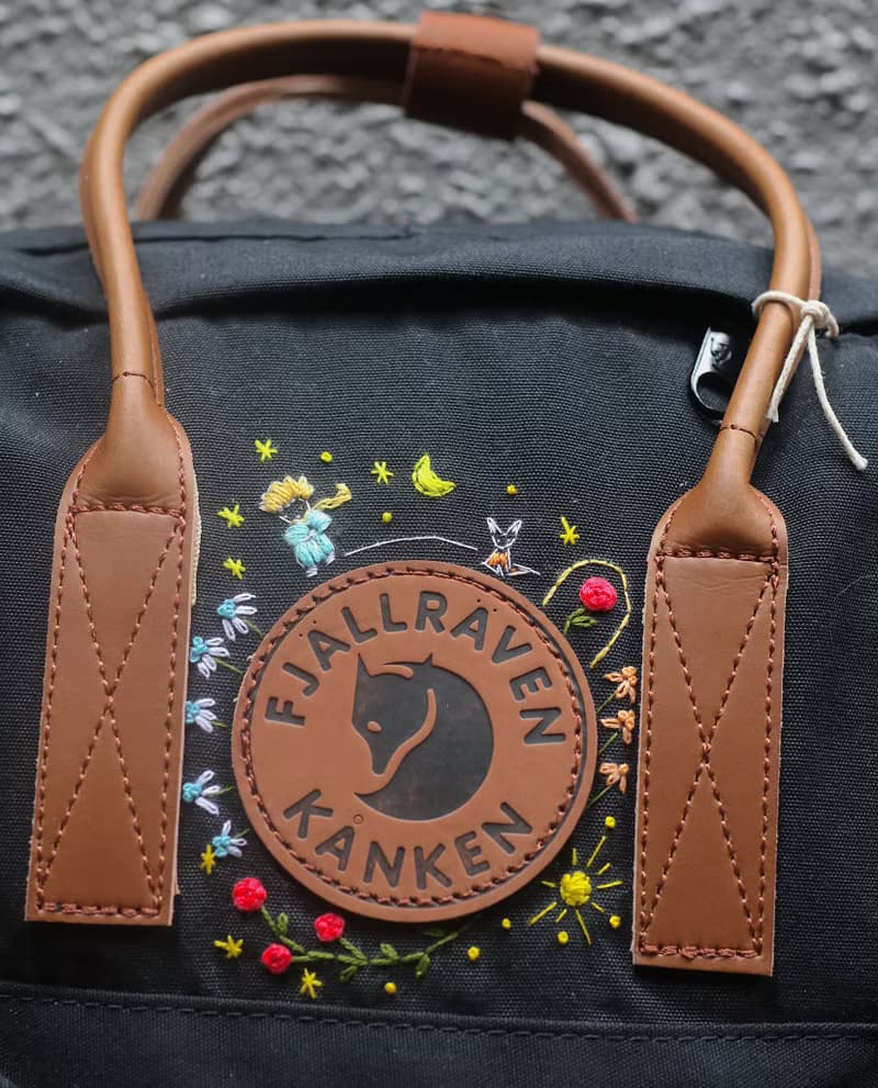 小王子與玫瑰花主題--kanken黑色包--手工刺繡訂製