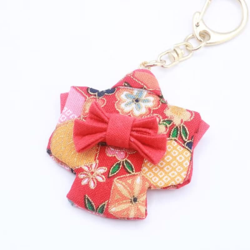 【和服鑰匙圈】紅色和風縮緬布可愛吊飾 日本手工製作