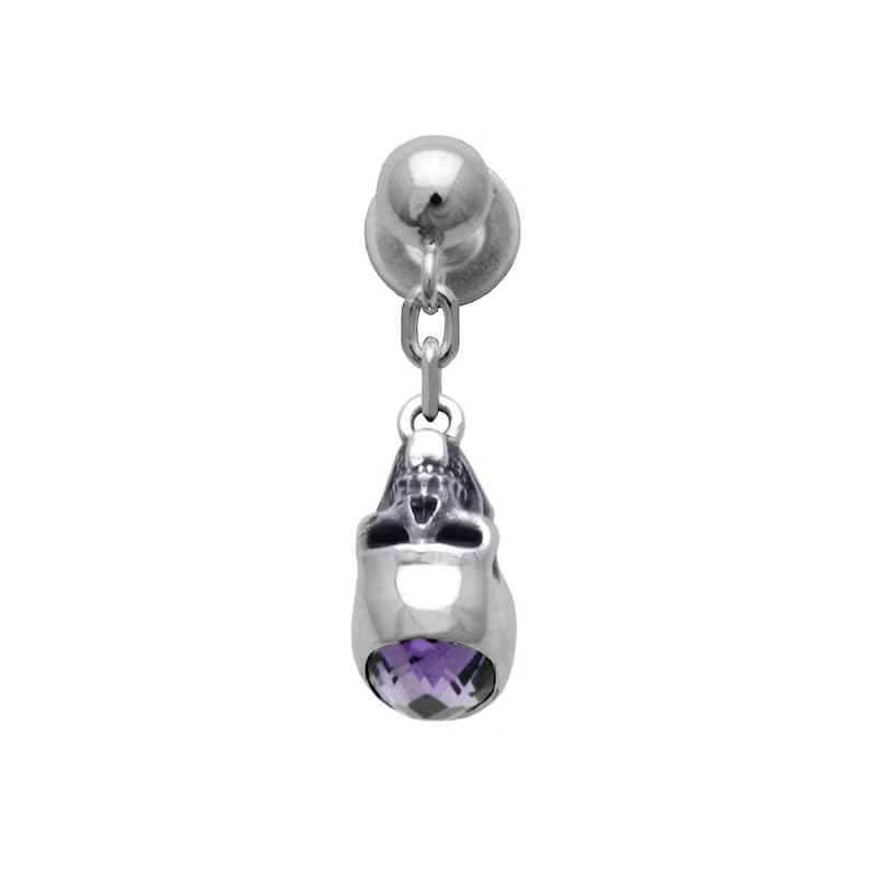 スカル/シルバー925 ピアス/紫/片耳用/シンプル/シルバーアクセサリー メンズ/男性プレゼント/pe73