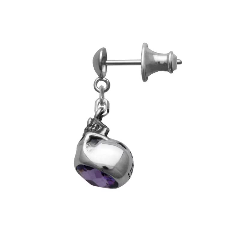 スカル/シルバー925 ピアス/紫/片耳用/シンプル/シルバーアクセサリー メンズ/男性プレゼント/pe73