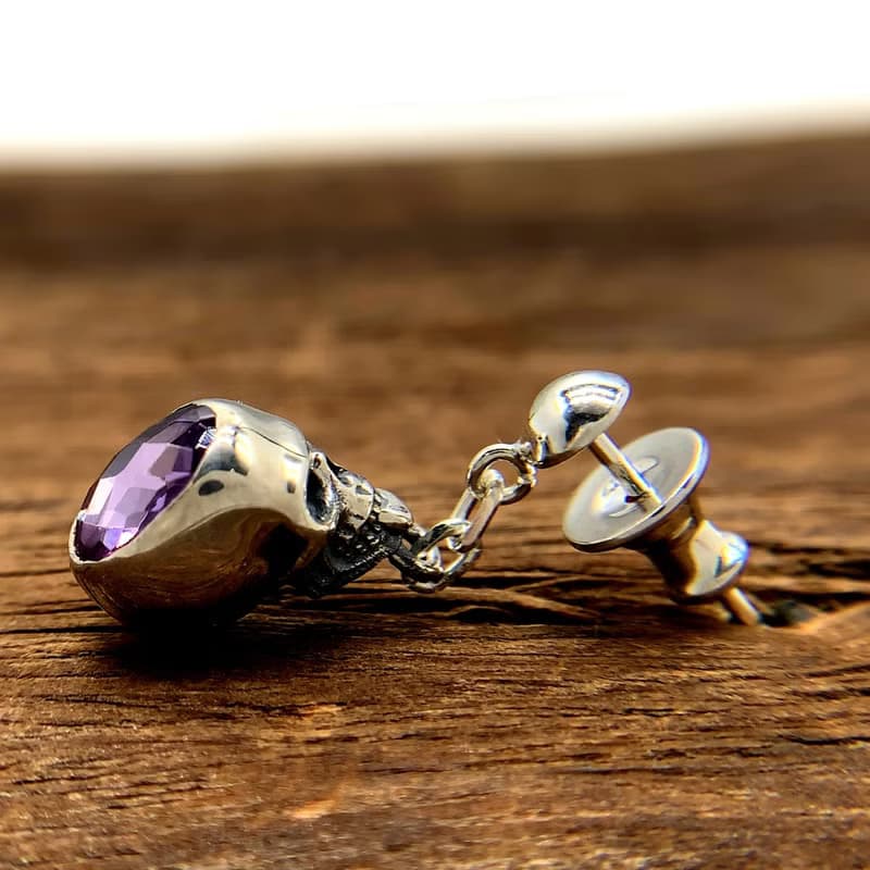 スカル/シルバー925 ピアス/紫/片耳用/シンプル/シルバーアクセサリー メンズ/男性プレゼント/pe73