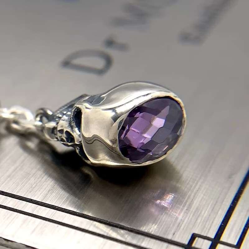 スカル/シルバー925 ピアス/紫/片耳用/シンプル/シルバーアクセサリー メンズ/男性プレゼント/pe73