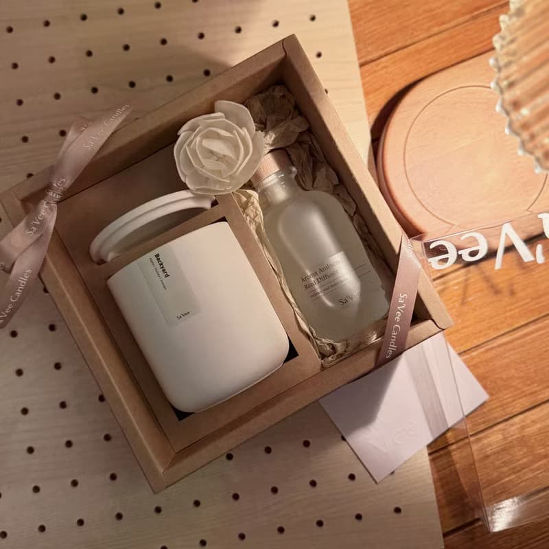 【暖光・歲月 擴香花禮盒】陶杯蠟燭&擴香瓶 附卡片、品牌提袋