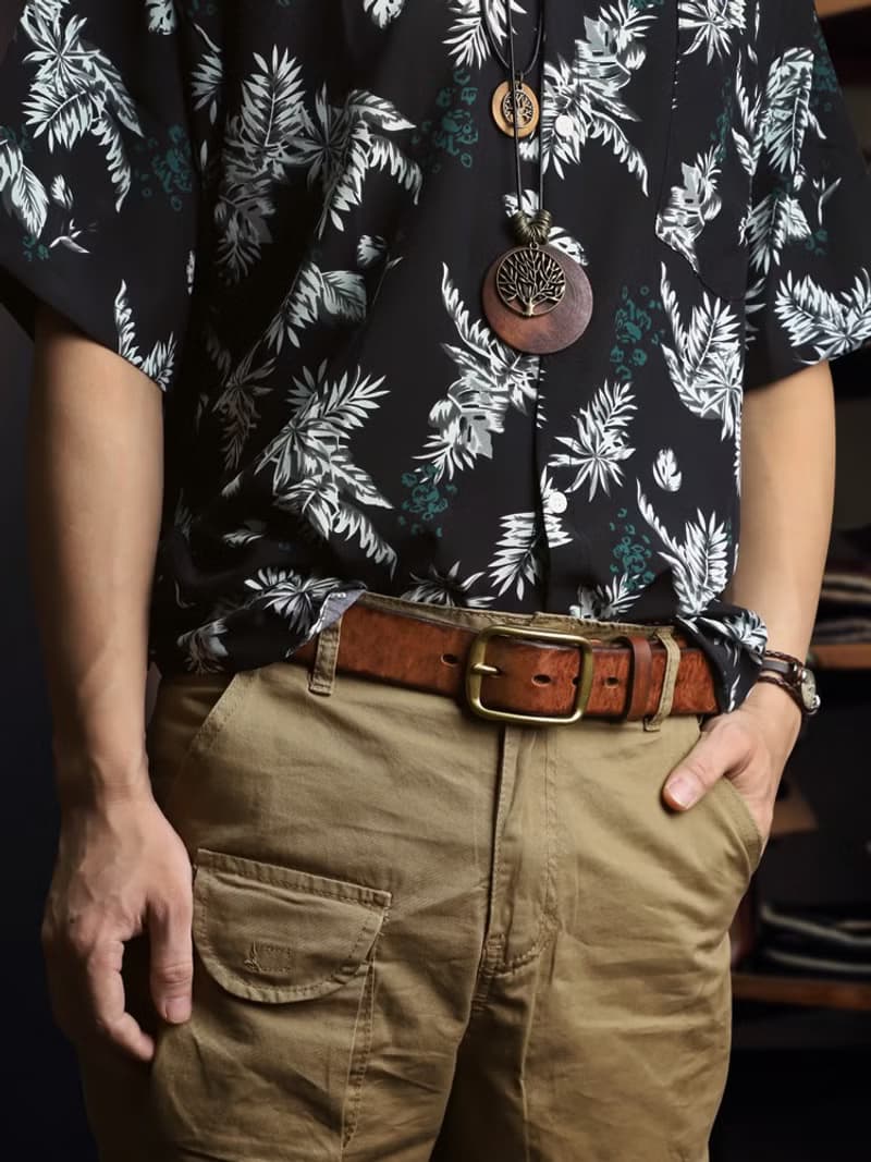 手工腰帶 復古植鞣牛皮皮帶 真皮銅扣 男士
