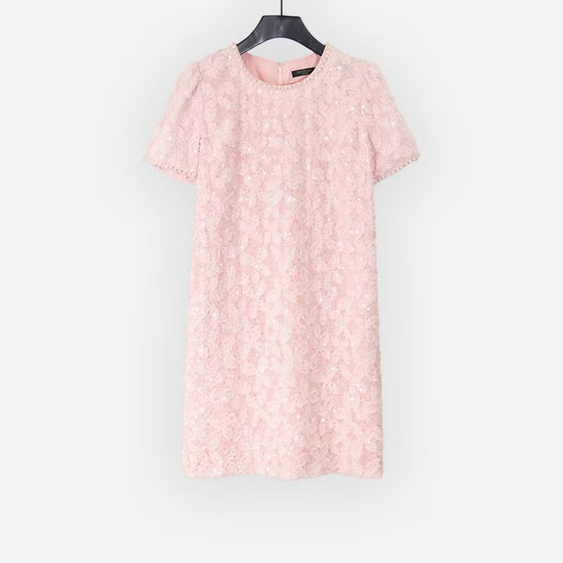 【MEDUSA】粉紅亮片毛毛緹花小禮服(M-XL) | 小禮服 媽媽禮服