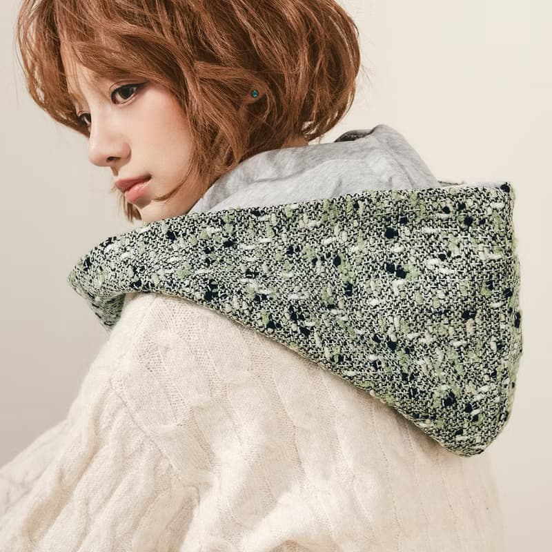 AMBER 系列 - 琥光* 綠色 混織毛料 圍巾 連帽圍巾