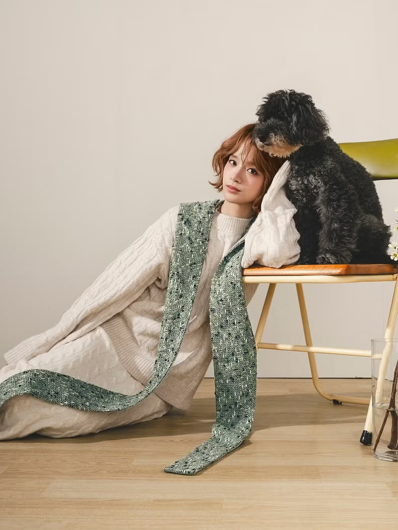 AMBER 系列 - 琥光* 綠色 混織毛料 圍巾 連帽圍巾