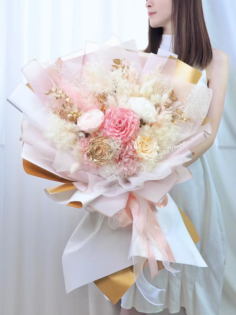 情人節花束 七夕花 日本特大玫瑰 永生花花束 - 2色可選
